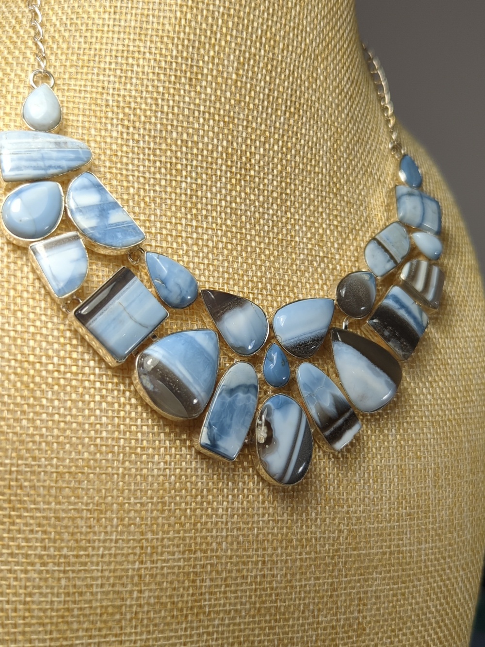 Blue Owyhee Opal Large Natural Stone Statement Necklace - Picture 3 of 7